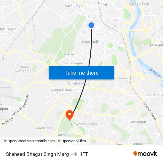 Shaheed Bhagat Singh Marg to IIFT map