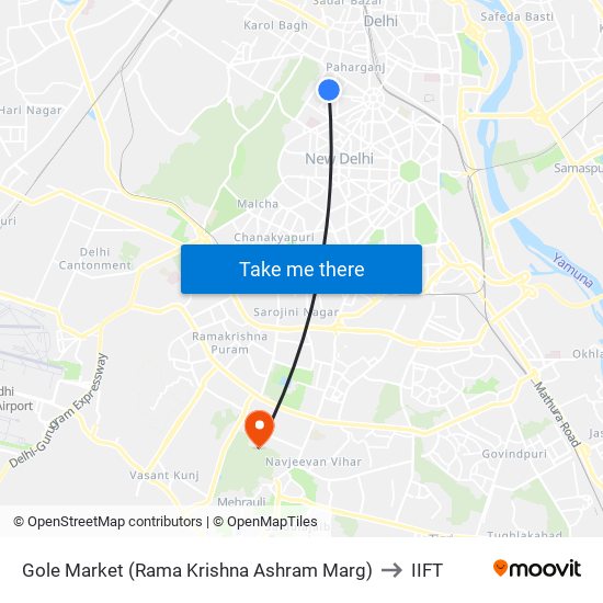 Gole Market (Rama Krishna Ashram Marg) to IIFT map