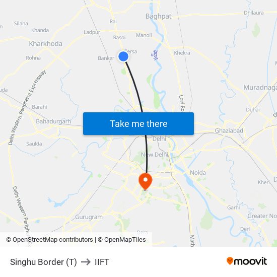 Singhu Border (T) to IIFT map