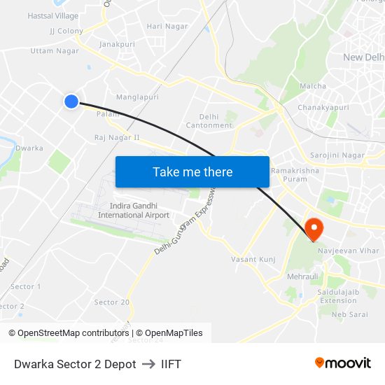 Dwarka Sector 2 Depot to IIFT map