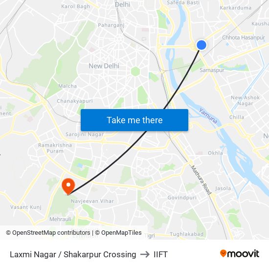 Laxmi Nagar / Shakarpur Crossing to IIFT map