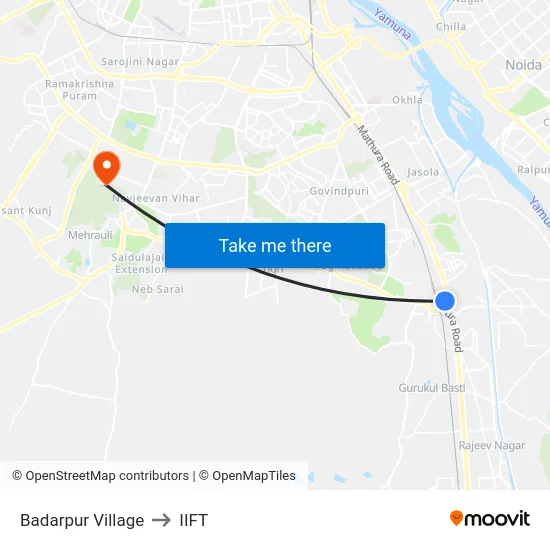 Badarpur Village to IIFT map
