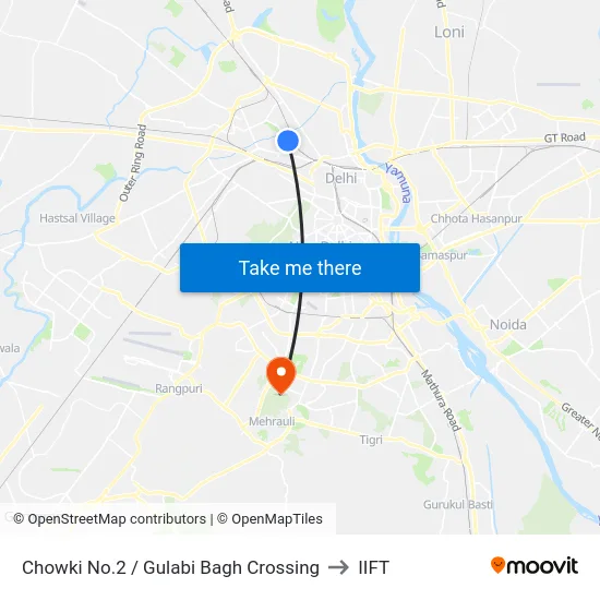 Chowki No.2 / Gulabi Bagh Crossing to IIFT map