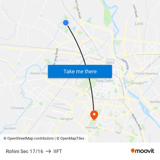 Rohini Sec 17/16 to IIFT map