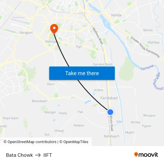Bata Chowk to IIFT map