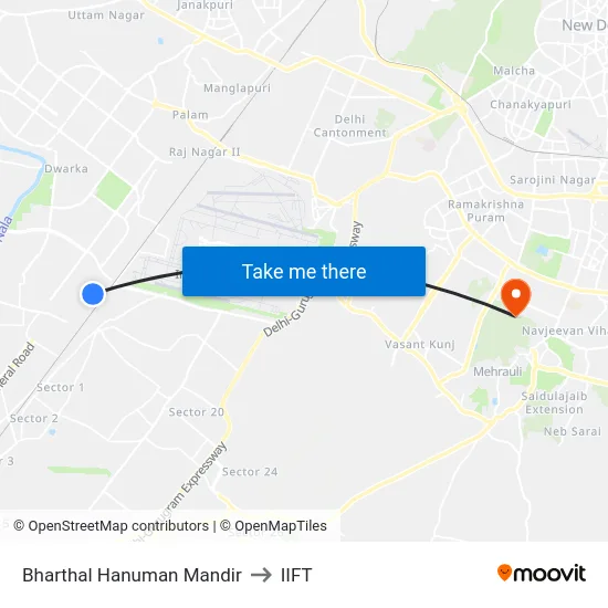 Bharthal Hanuman Mandir to IIFT map