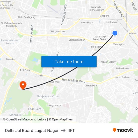 Delhi Jal Board Lajpat Nagar to IIFT map
