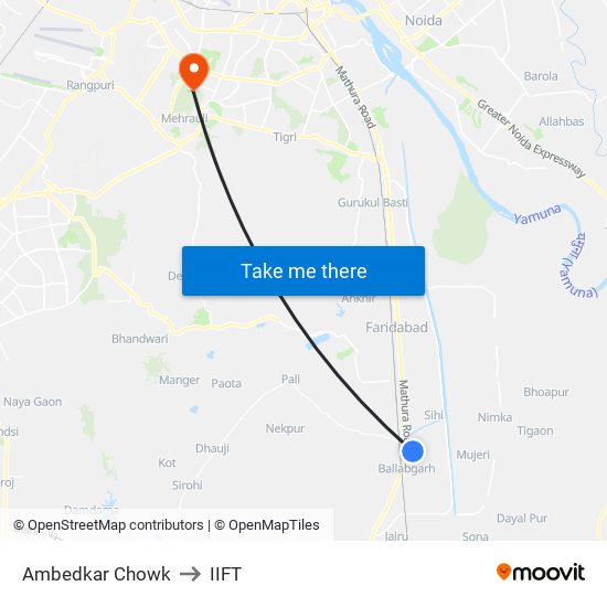 Ambedkar Chowk to IIFT map