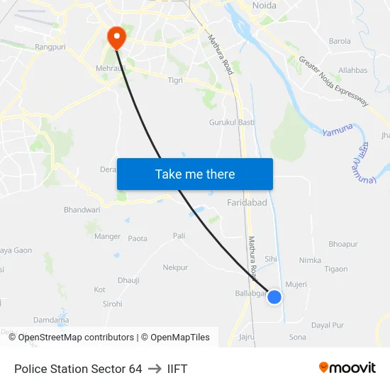 Police Station Sector 64 to IIFT map