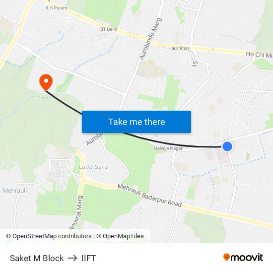 Saket M Block to IIFT map