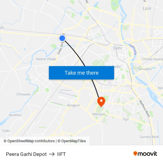 Peera Garhi Depot to IIFT map