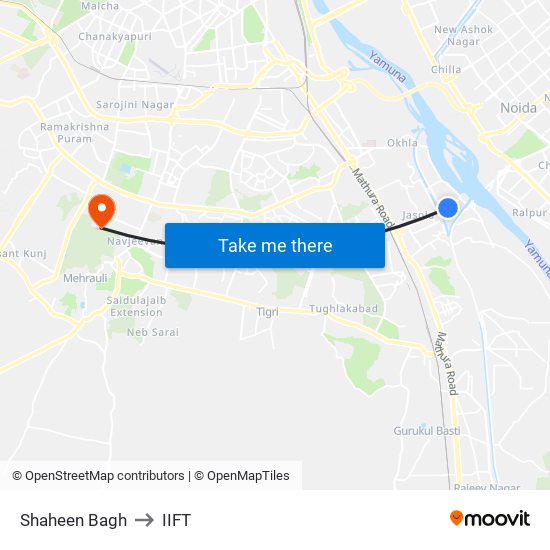 Shaheen Bagh to IIFT map