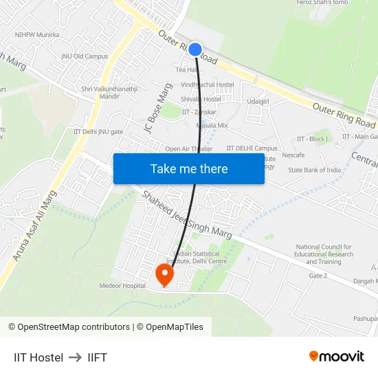 IIT Hostel to IIFT map