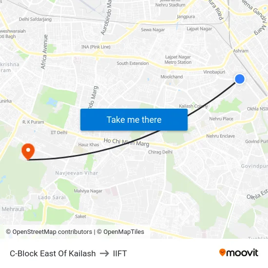 C-Block East Of Kailash to IIFT map