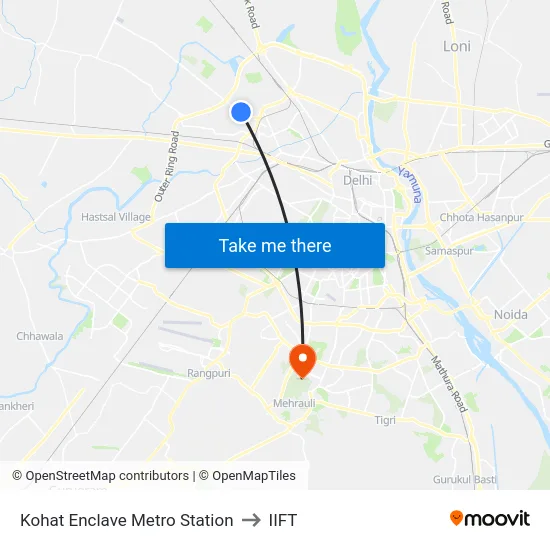Kohat Enclave Metro Station to IIFT map