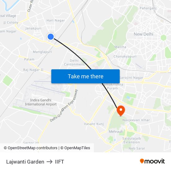 Lajwanti Garden to IIFT map