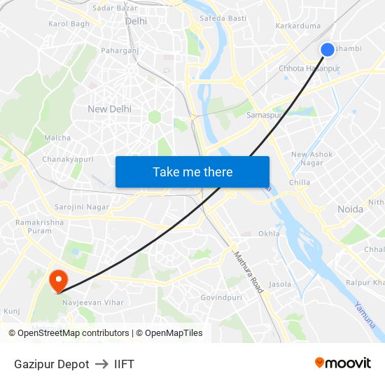 Gazipur Depot to IIFT map