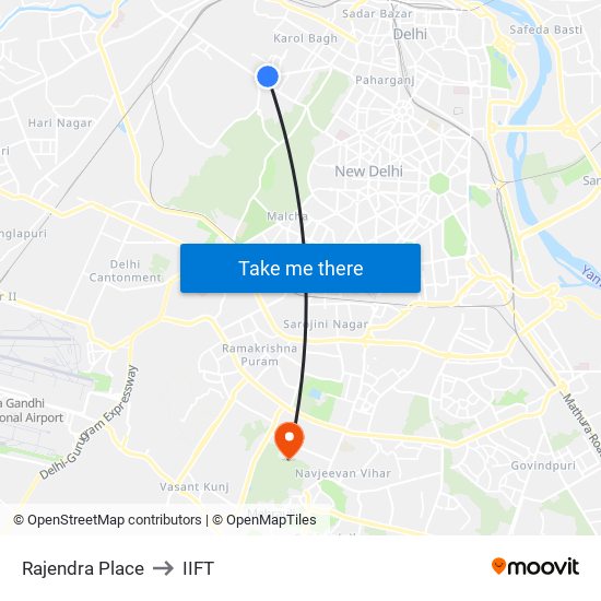 Rajendra Place to IIFT map