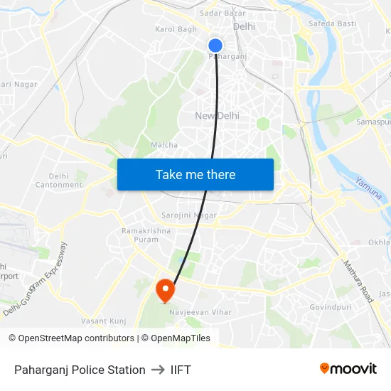 Paharganj Police Station to IIFT map