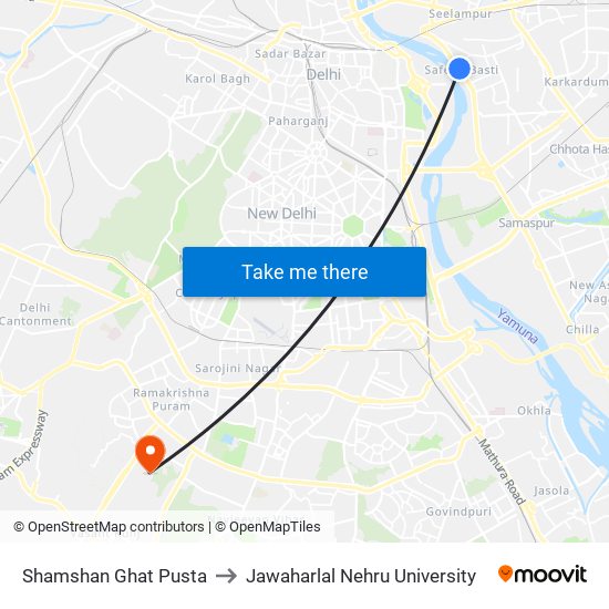 Shamshan Ghat Pusta to Jawaharlal Nehru University map
