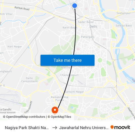 Nagiya Park Shakti Nagar to Jawaharlal Nehru University map