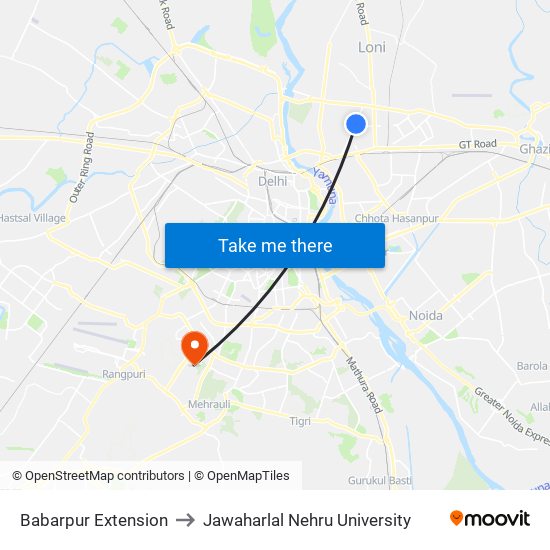 Babarpur Extension to Jawaharlal Nehru University map