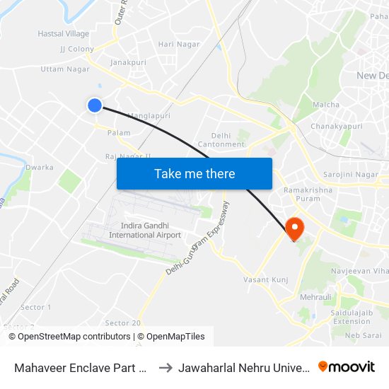 Mahaveer Enclave Part 2 & 3 to Jawaharlal Nehru University map