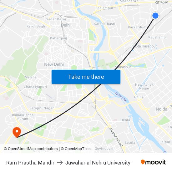 Ram Prastha Mandir to Jawaharlal Nehru University map