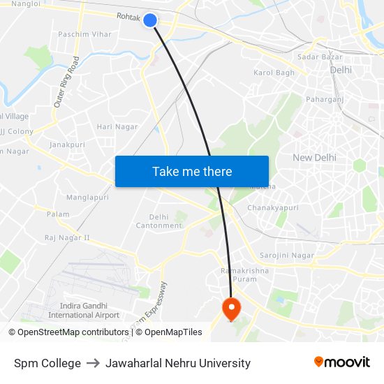 Spm College to Jawaharlal Nehru University map