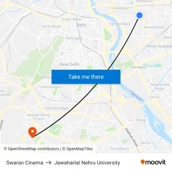 Swaran Cinema to Jawaharlal Nehru University map
