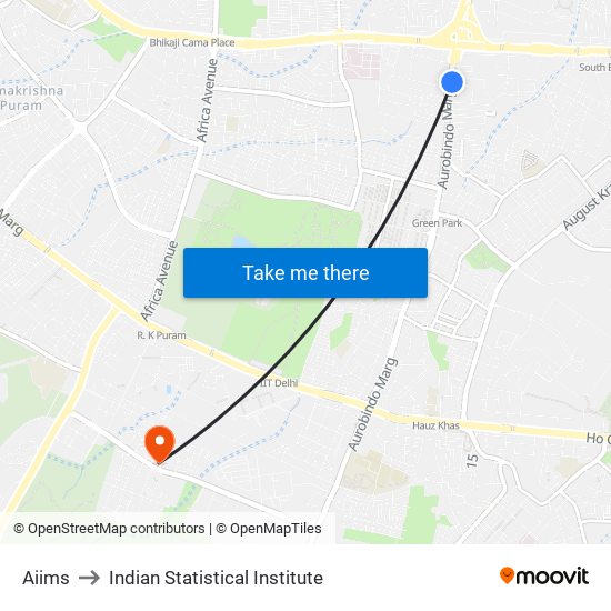 Aiims to Indian Statistical Institute map