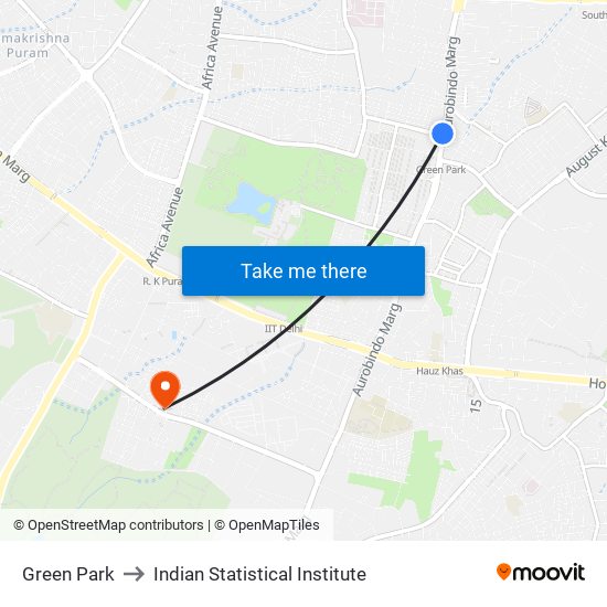 Green Park to Indian Statistical Institute map