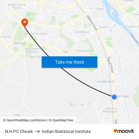 N.H.P.C Chowk to Indian Statistical Institute map