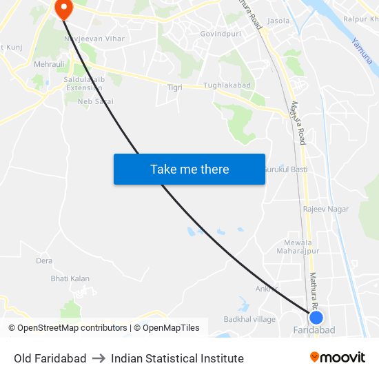 Old Faridabad to Indian Statistical Institute map