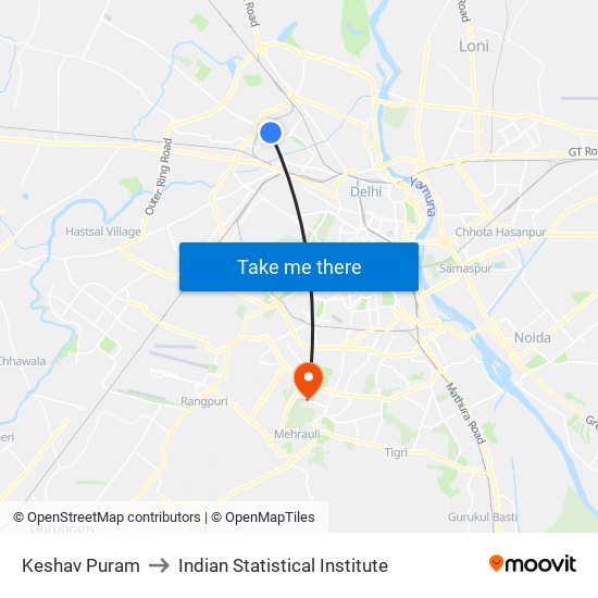 Keshav Puram to Indian Statistical Institute map