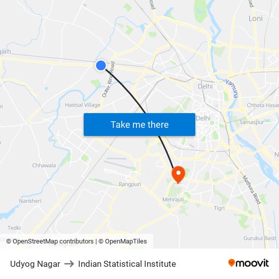 Udyog Nagar to Indian Statistical Institute map