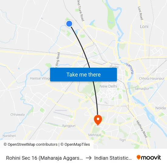 Rohini Sec 16 (Maharaja Aggarsen Dharam Sthal) to Indian Statistical Institute map