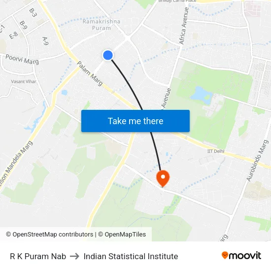 R K Puram Nab to Indian Statistical Institute map