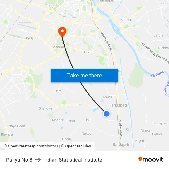 पुलिया नंबर 3 to भारतीय सांख्यिकी संस्थान map
