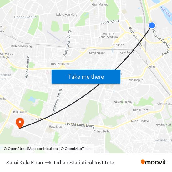 Sarai Kale Khan to Indian Statistical Institute map