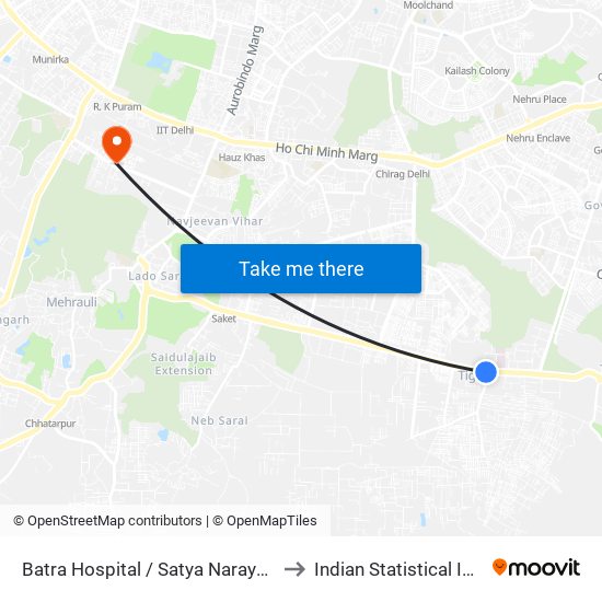Batra Hospital / Satya Narayan Mandir to Indian Statistical Institute map