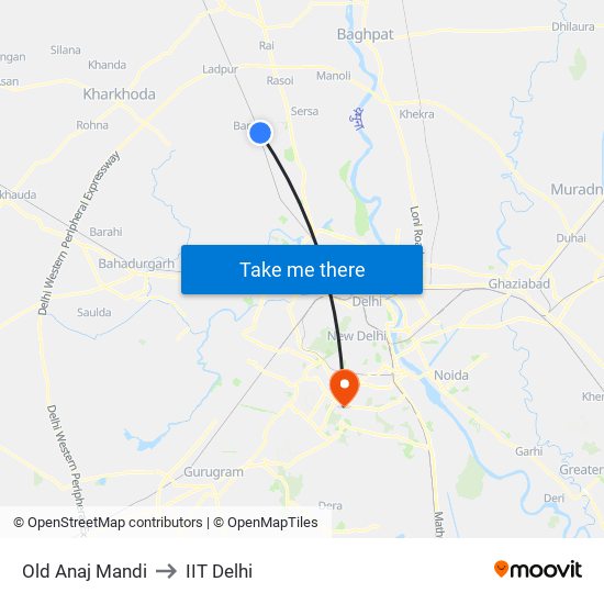 Old Anaj Mandi to IIT Delhi map