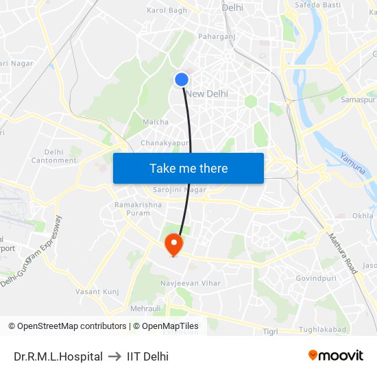 Dr.R.M.L.Hospital to IIT Delhi map
