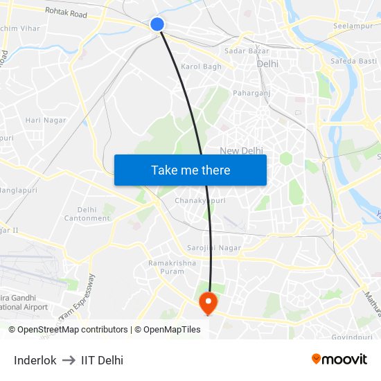 Inderlok to IIT Delhi map