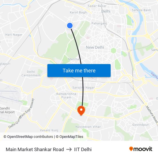 Main Market Shankar Road to IIT Delhi map
