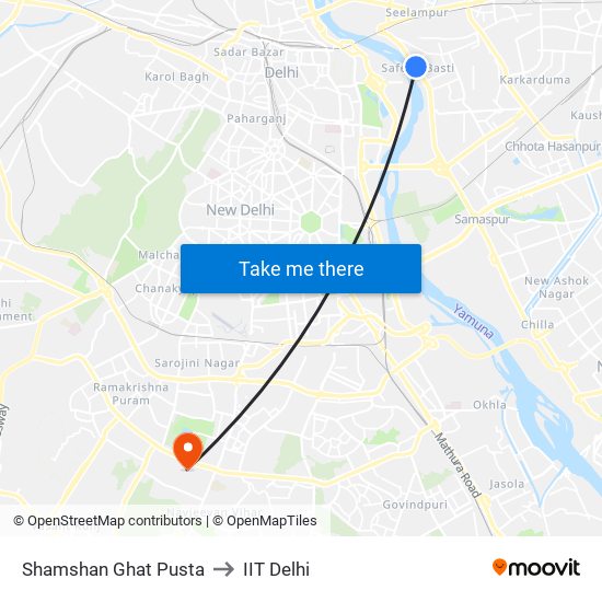 Shamshan Ghat Pusta to IIT Delhi map