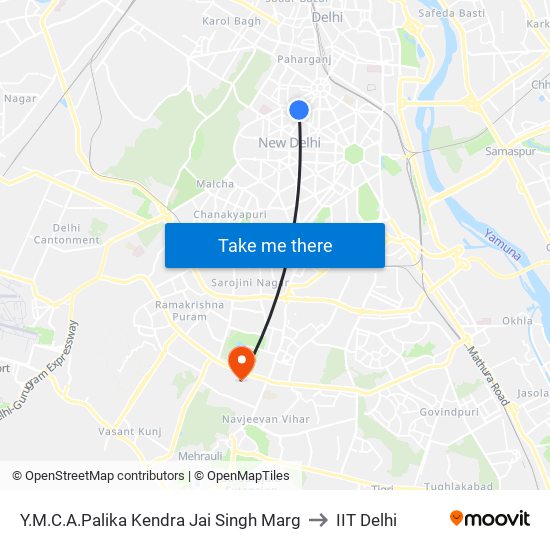 Y.M.C.A.Palika Kendra Jai Singh Marg to IIT Delhi map