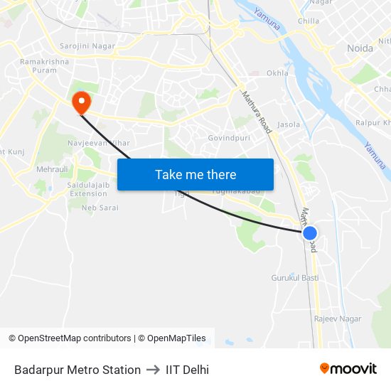 Badarpur Metro Station to IIT Delhi map