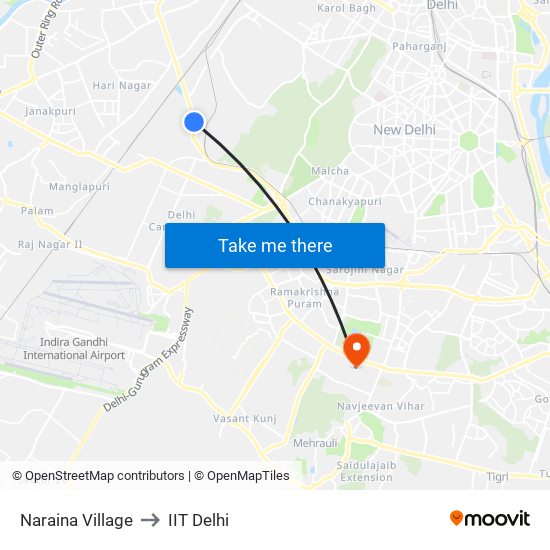 Naraina Village to IIT Delhi map