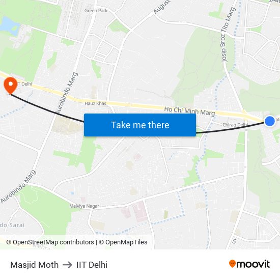 Masjid Moth to IIT Delhi map